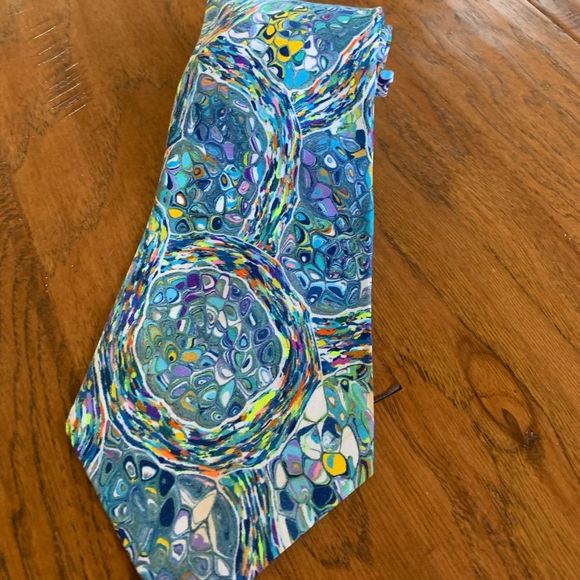 Vintage Continental Necktie Blue Kaleidoscope Inspired Van Gogh Print - Picture 11 of 11